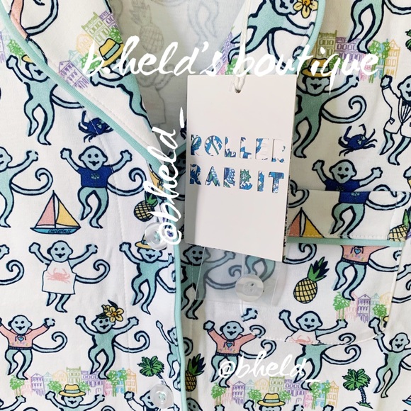 Roller Rabbit Charleston Monkey Polo Pajamas in White Monkey Size XS New NWT - Picture 3 of 16